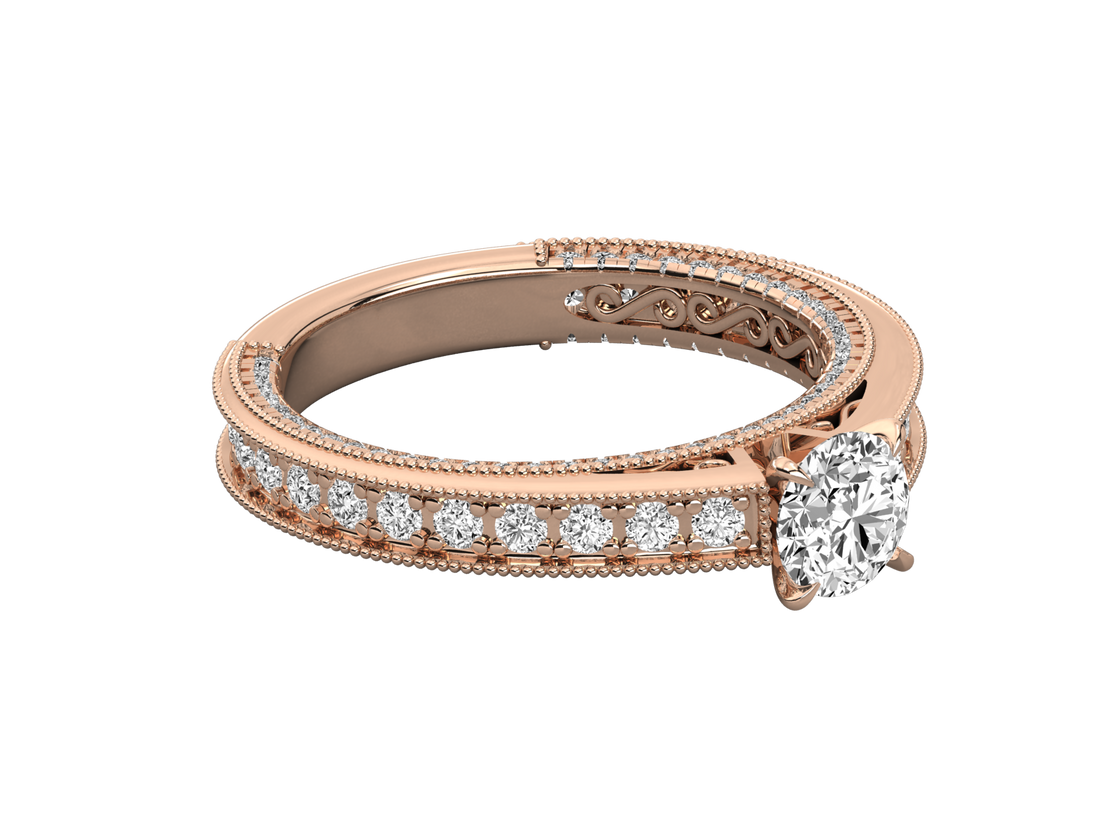 9K GOLD SOLITAIRE ROUND CUT LAB GROWN DIAMOND LADIES BRILLIANT RING.