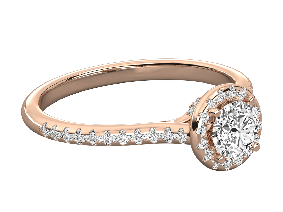 9K GOLD SOLITAIRE ROUND DIAMOND LADIES BRILLIANT RING.