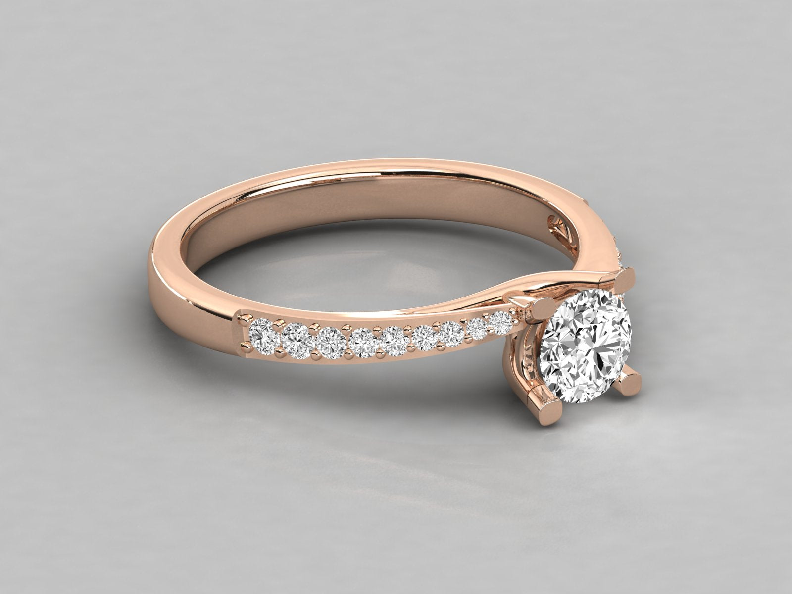 9K GOLD SOLITAIRE ROUND CUT LAB GROWN DIAMOND LADIES BRILLIANT RING.