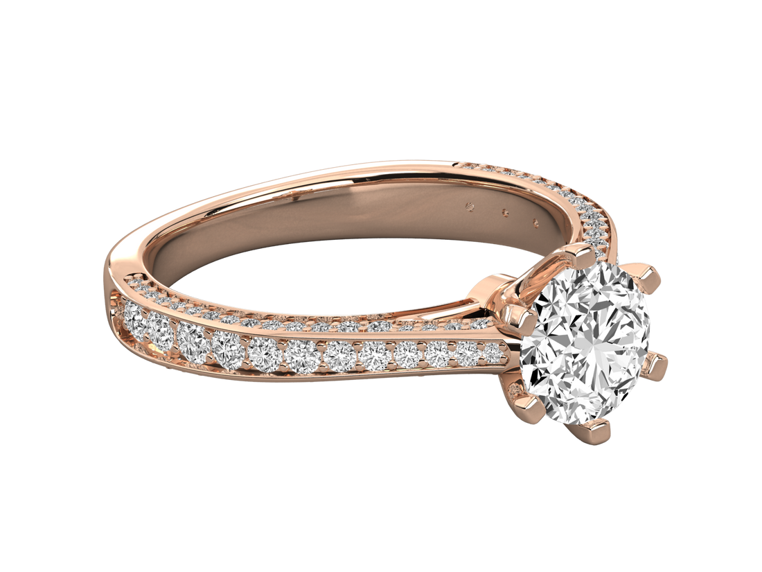 9K GOLD SOLITAIRE ROUND CUT LAB GROWN DIAMOND LADIES BRILLIANT RING.