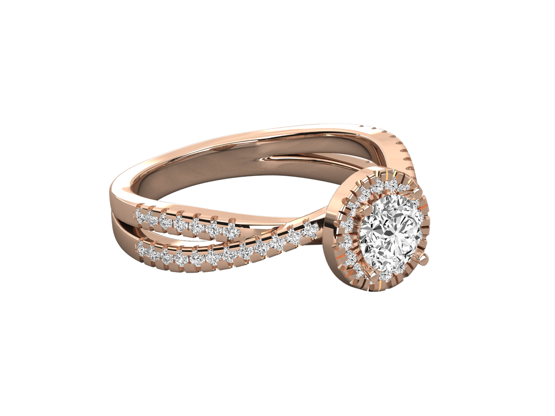 9K GOLD SOLITAIRE ROUND CUT LAB GROWN DIAMOND LADIES BRILLIANT RING.