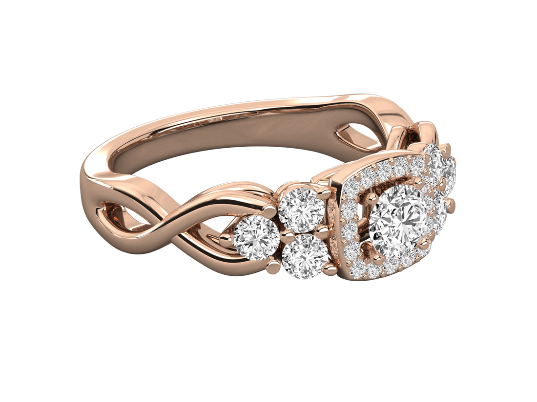 9K GOLD SOLITAIRE ROUND DIAMOND LADIES RING.