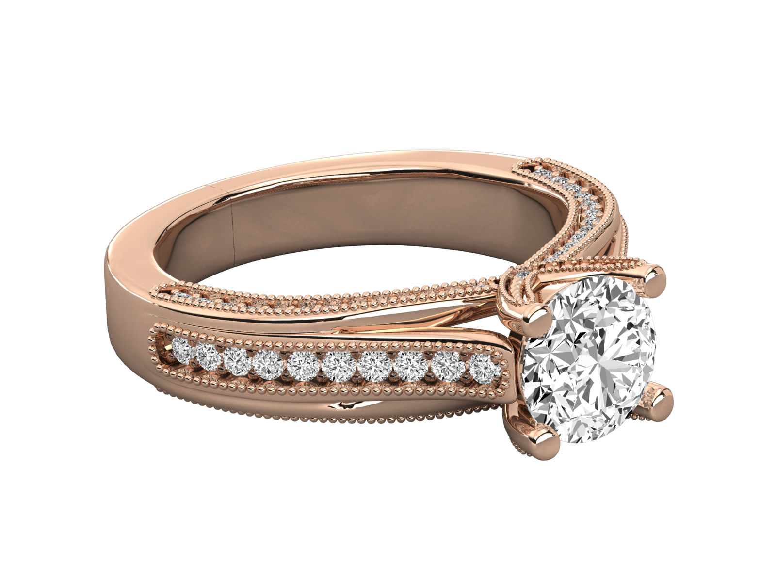 9K GOLD SOLITAIRE ROUND CUT LAB GROWN DIAMOND LADIES BRILLIANT RING.