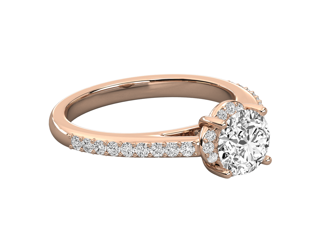 9K GOLD SOLITAIRE ROUND DIAMOND LADIES BRILLIANT RING.