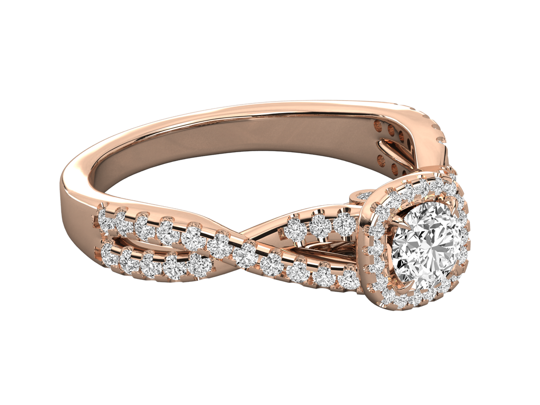9K GOLD SOLITAIRE ROUND CUT LAB GROWN DIAMOND LADIES BRILLIANT RING.