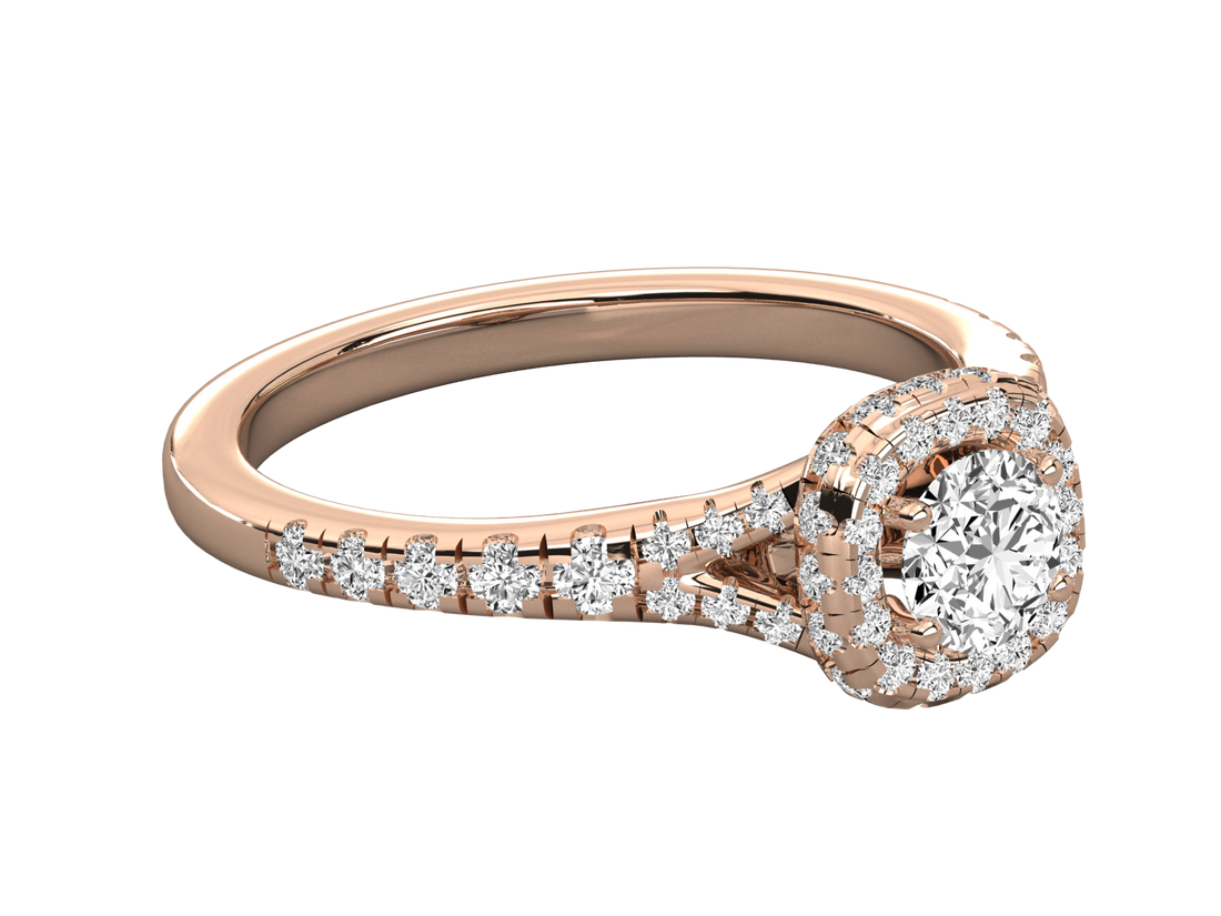 9K GOLD SOLITAIRE ROUND DIAMOND LADIES BRILLIANT RING.