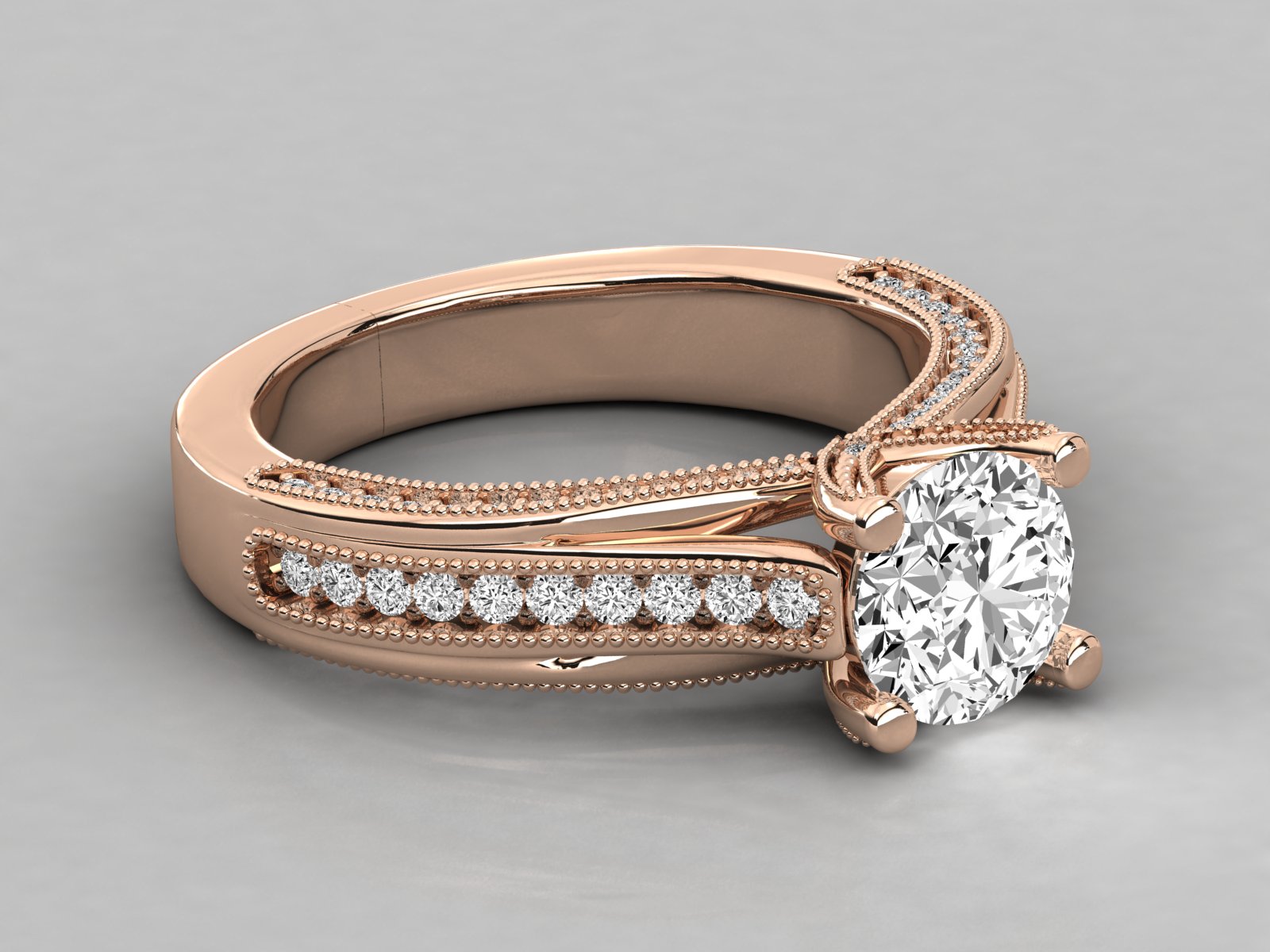 9K GOLD SOLITAIRE ROUND CUT LAB GROWN DIAMOND LADIES BRILLIANT RING.