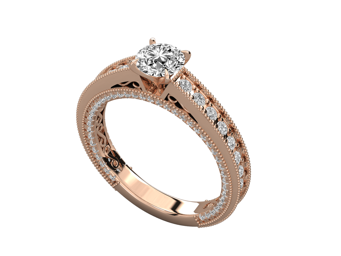 9K GOLD SOLITAIRE ROUND CUT LAB GROWN DIAMOND LADIES BRILLIANT RING.