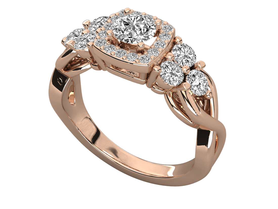 9K GOLD SOLITAIRE ROUND DIAMOND LADIES RING.