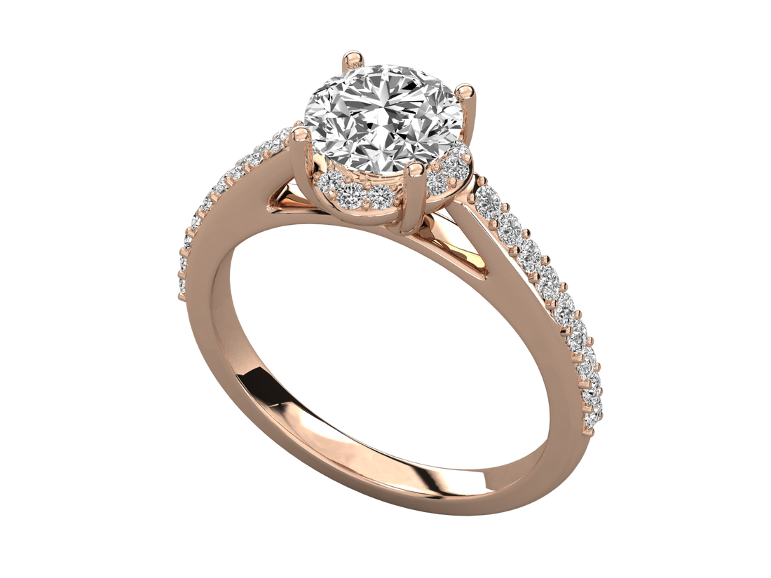 9K GOLD SOLITAIRE ROUND DIAMOND LADIES BRILLIANT RING.