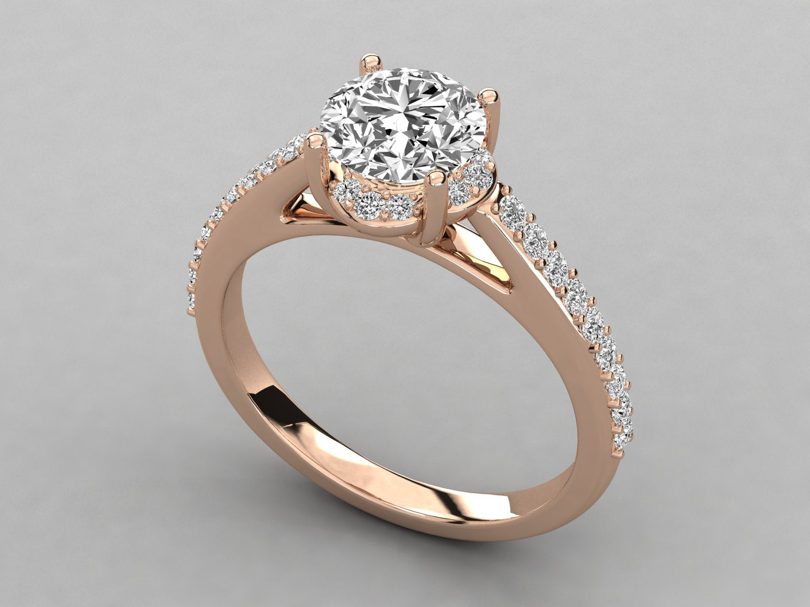 9K GOLD SOLITAIRE ROUND DIAMOND LADIES BRILLIANT RING.