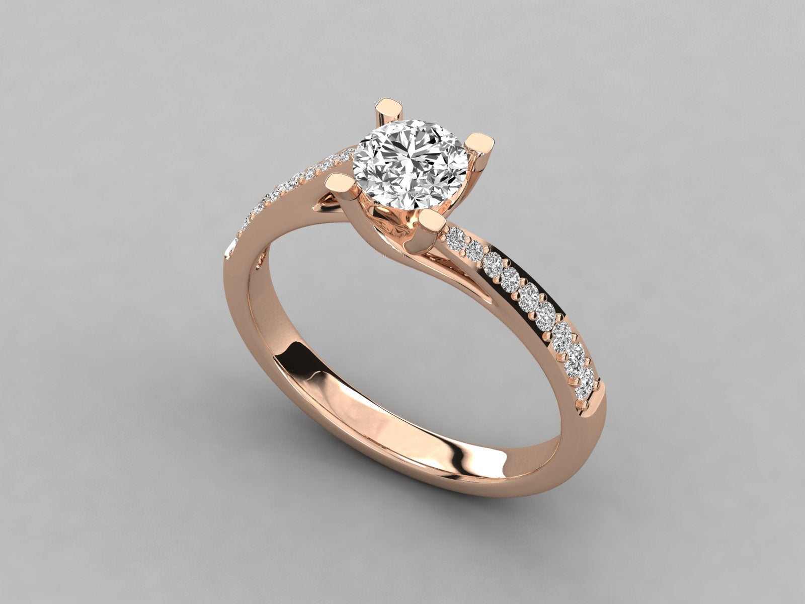 9K GOLD SOLITAIRE ROUND CUT LAB GROWN DIAMOND LADIES BRILLIANT RING.