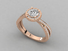 9K GOLD SOLITAIRE ROUND CUT LAB GROWN DIAMOND LADIES BRILLIANT RING.