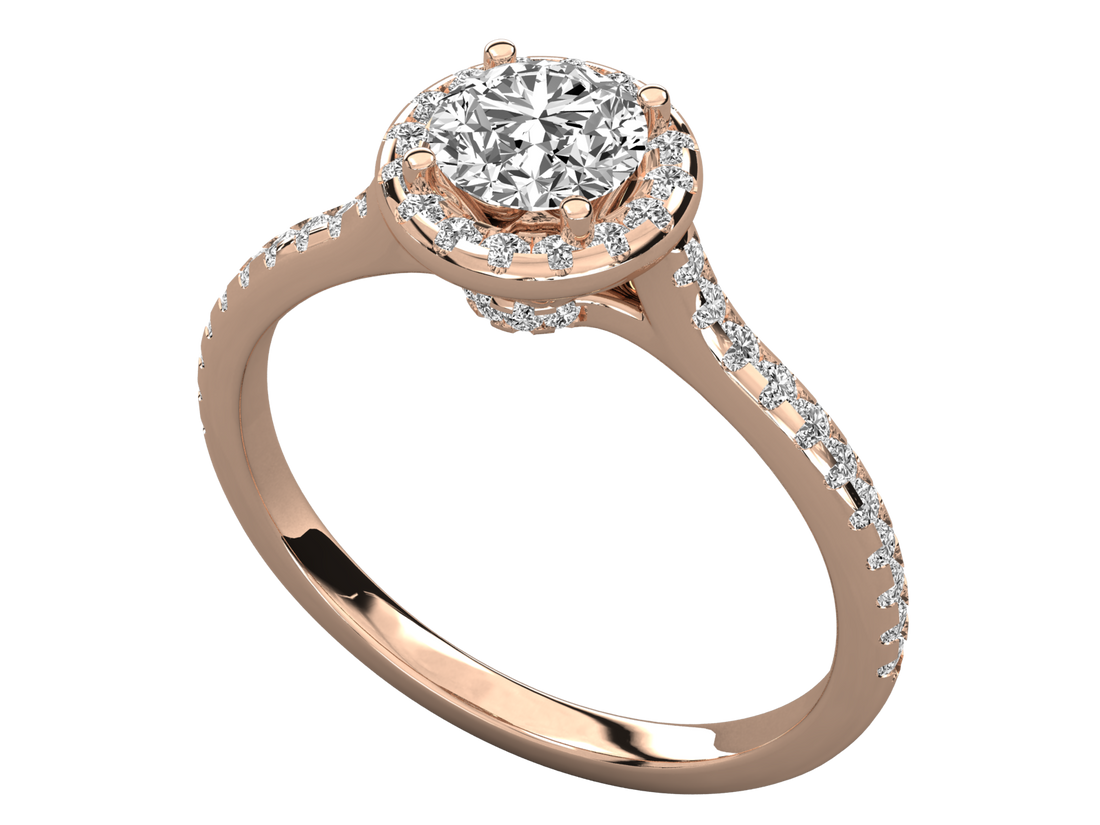 9K GOLD SOLITAIRE ROUND DIAMOND LADIES BRILLIANT RING.