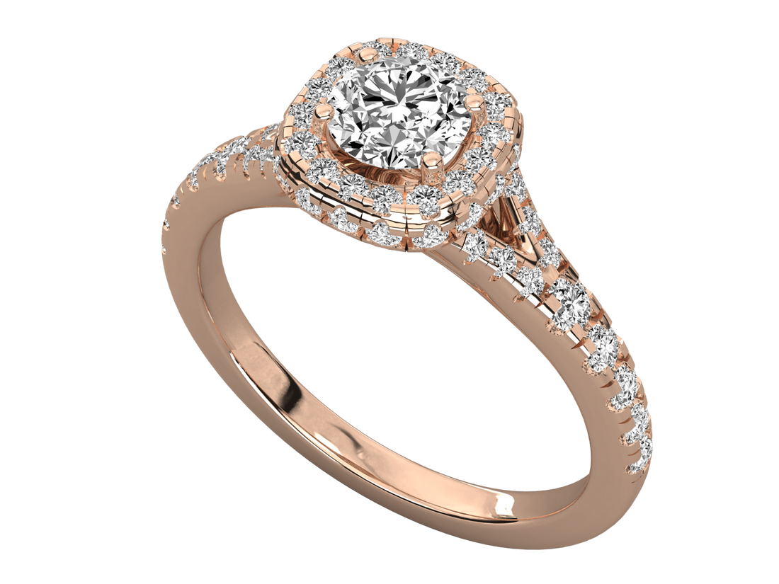 9K GOLD SOLITAIRE ROUND DIAMOND LADIES BRILLIANT RING.