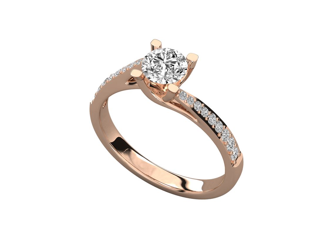 9K GOLD SOLITAIRE ROUND CUT LAB GROWN DIAMOND LADIES BRILLIANT RING.