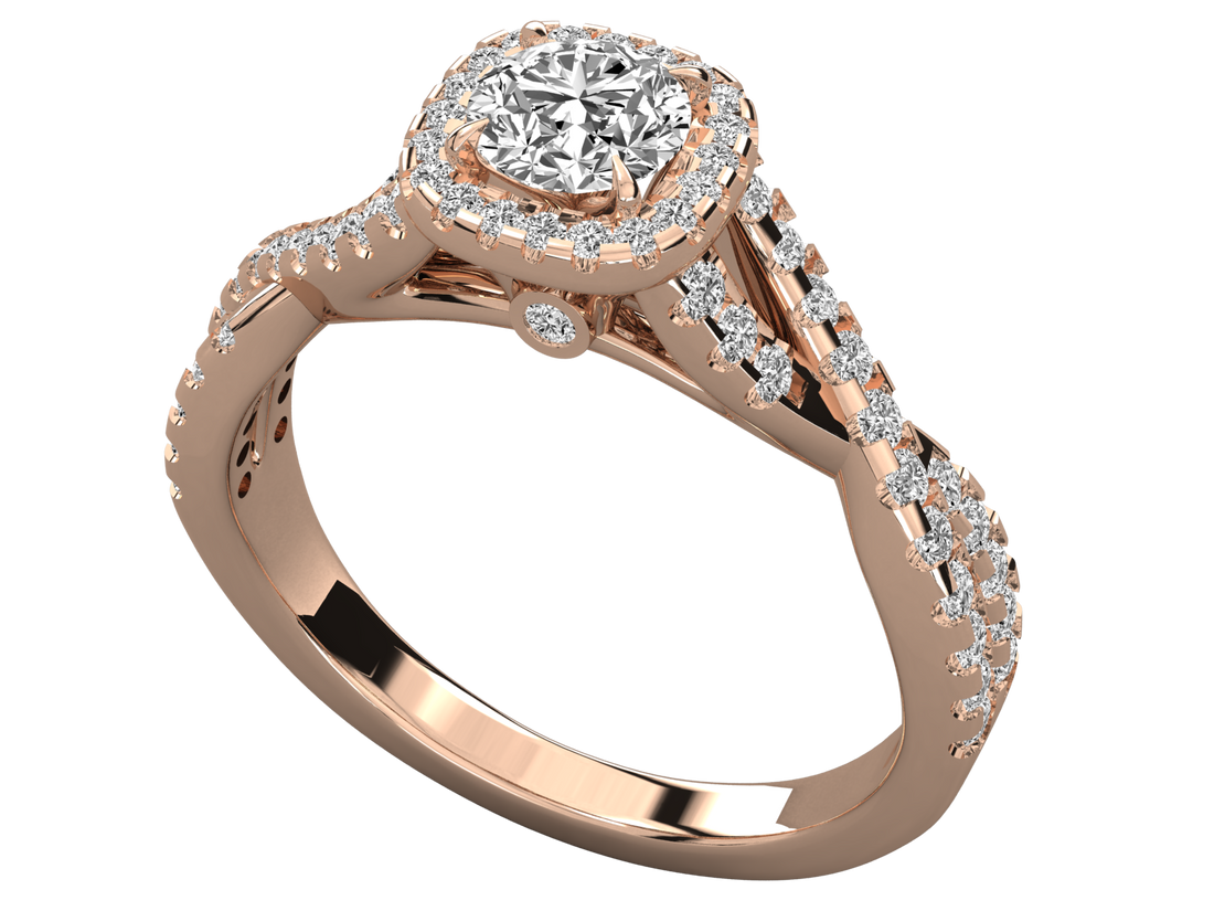 9K GOLD SOLITAIRE ROUND CUT LAB GROWN DIAMOND LADIES BRILLIANT RING.