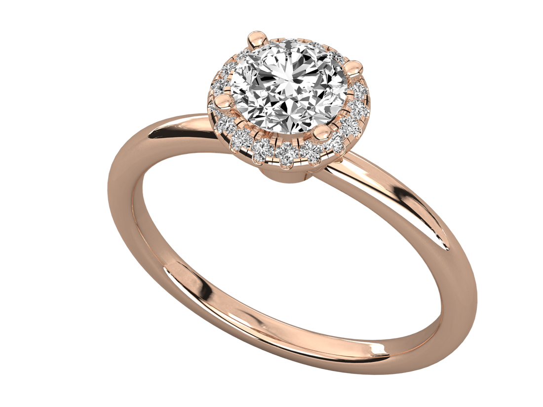 9K GOLD SOLITAIRE ROUND DIAMOND LADIES BRILLIANT RING.