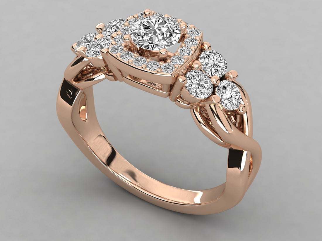 9K GOLD SOLITAIRE ROUND DIAMOND LADIES RING.