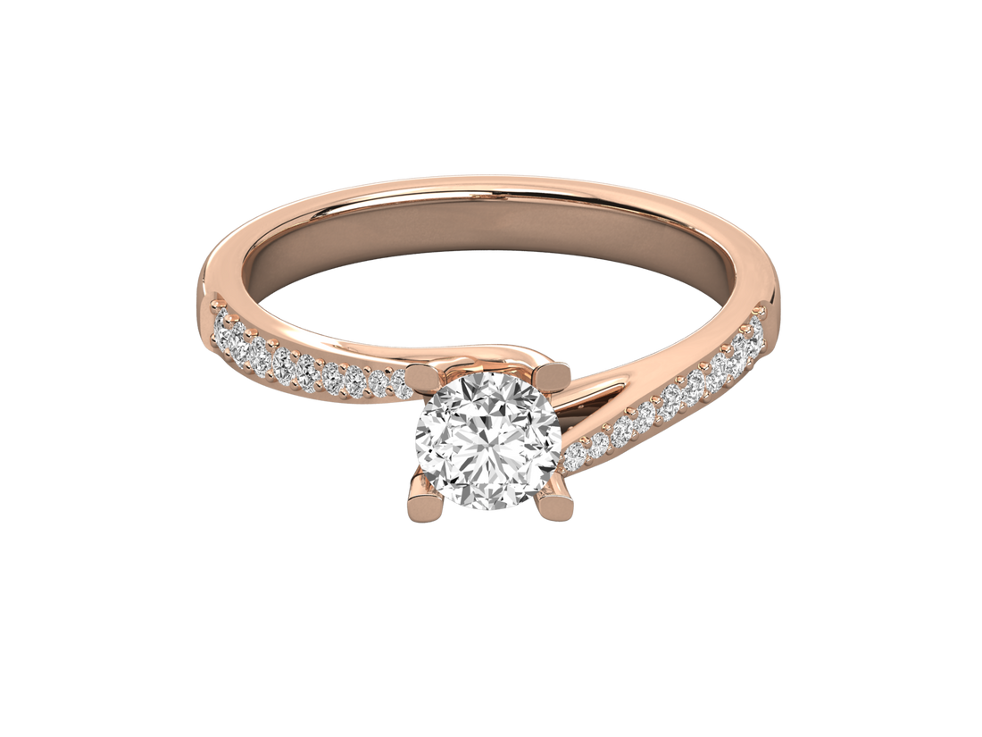 9K GOLD SOLITAIRE ROUND CUT LAB GROWN DIAMOND LADIES BRILLIANT RING.