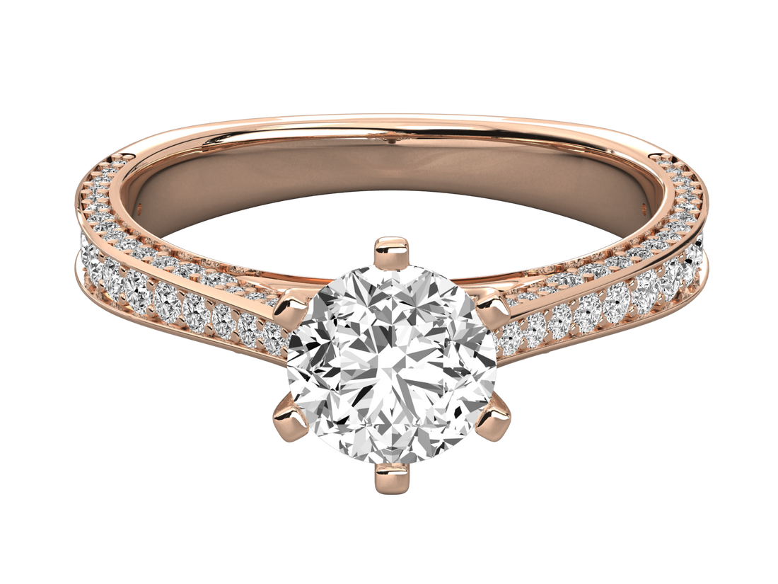 9K GOLD SOLITAIRE ROUND CUT LAB GROWN DIAMOND LADIES BRILLIANT RING.