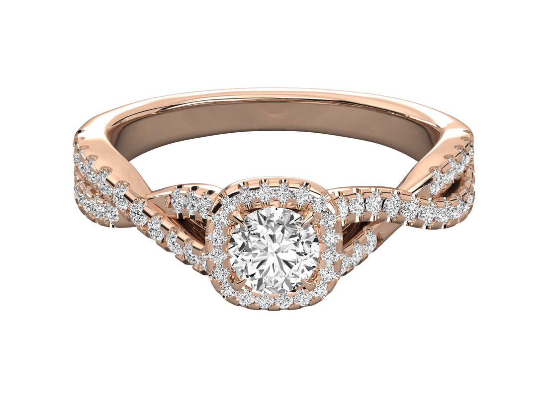 9K GOLD SOLITAIRE ROUND CUT LAB GROWN DIAMOND LADIES BRILLIANT RING.