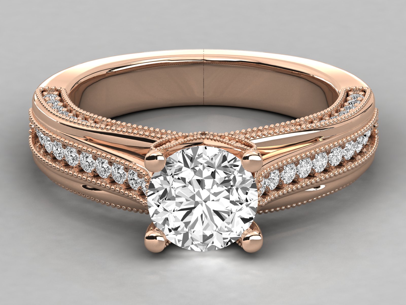 9K GOLD SOLITAIRE ROUND CUT LAB GROWN DIAMOND LADIES BRILLIANT RING.