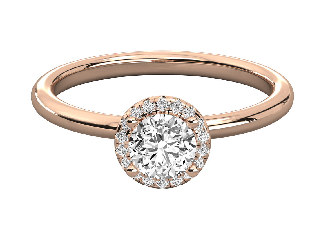 9K GOLD SOLITAIRE ROUND DIAMOND LADIES BRILLIANT RING.