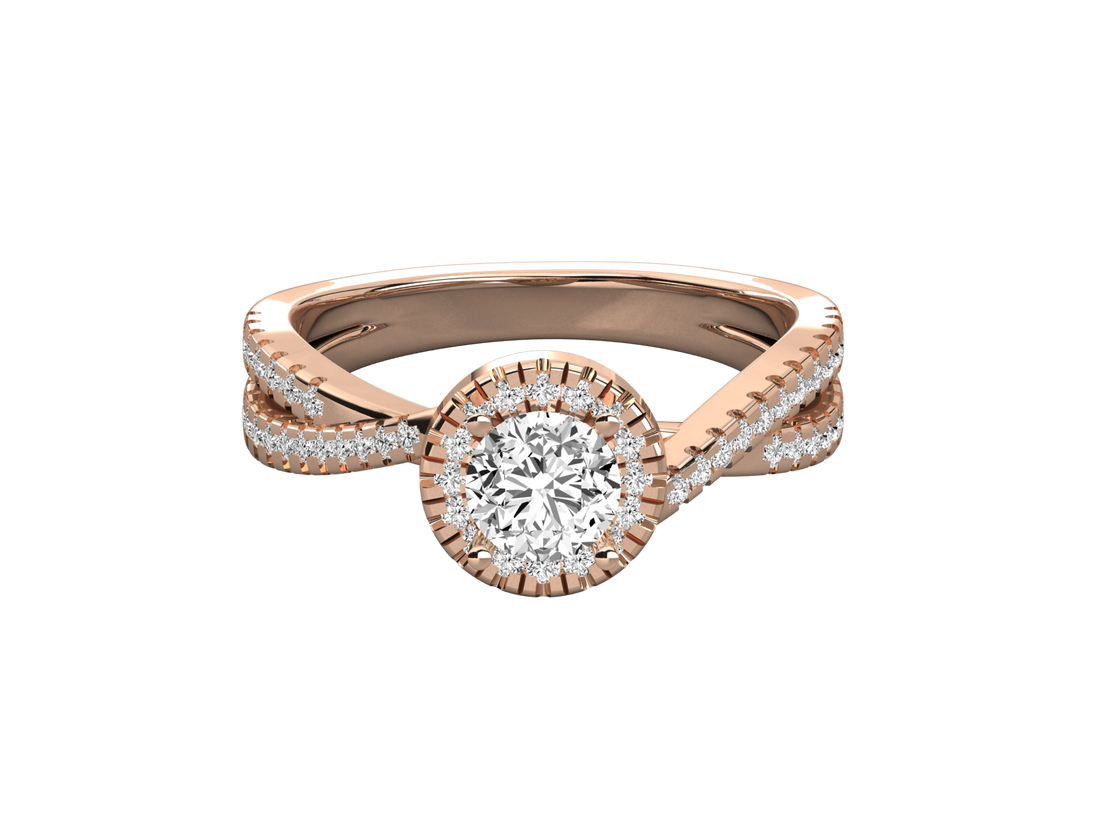 9K GOLD SOLITAIRE ROUND CUT LAB GROWN DIAMOND LADIES BRILLIANT RING.
