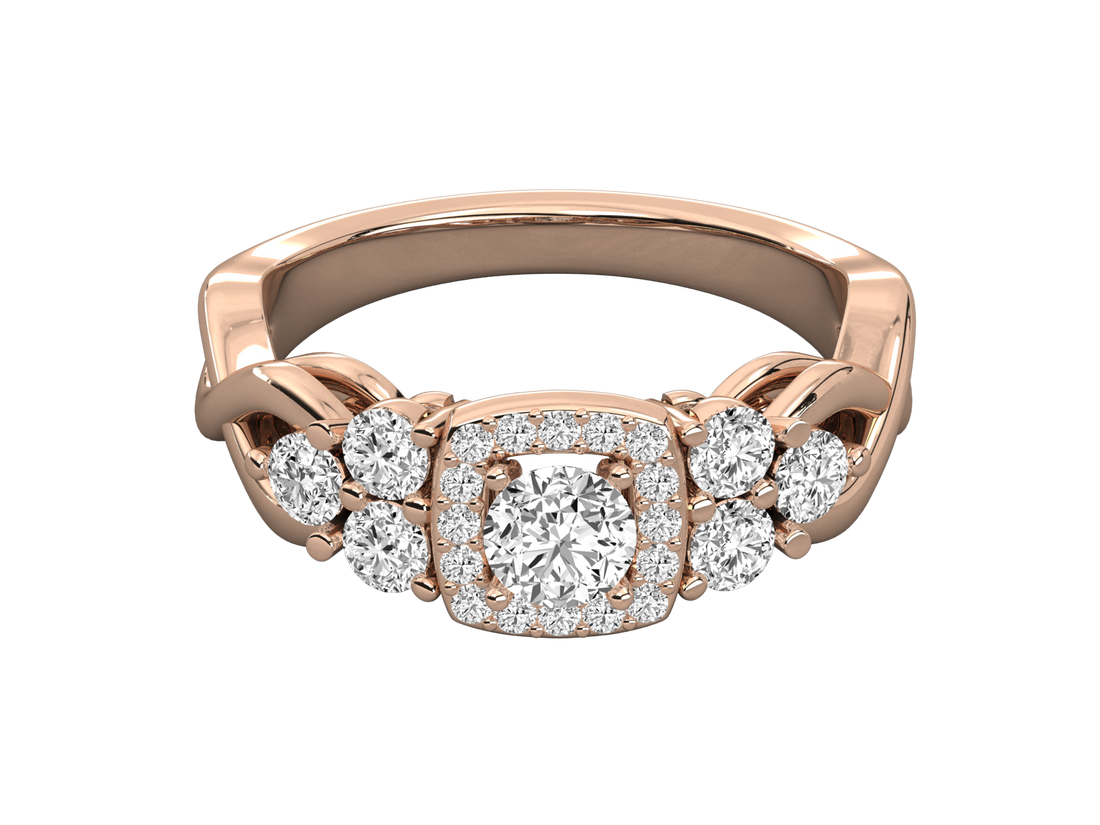 9K GOLD SOLITAIRE ROUND DIAMOND LADIES RING.