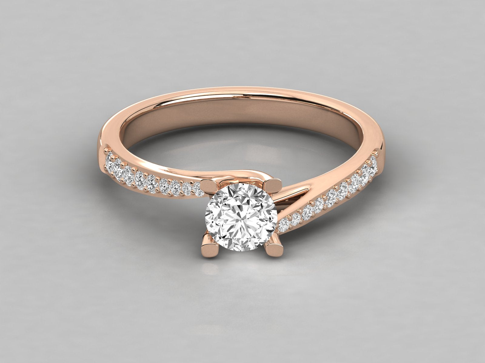 9K GOLD SOLITAIRE ROUND CUT LAB GROWN DIAMOND LADIES BRILLIANT RING.