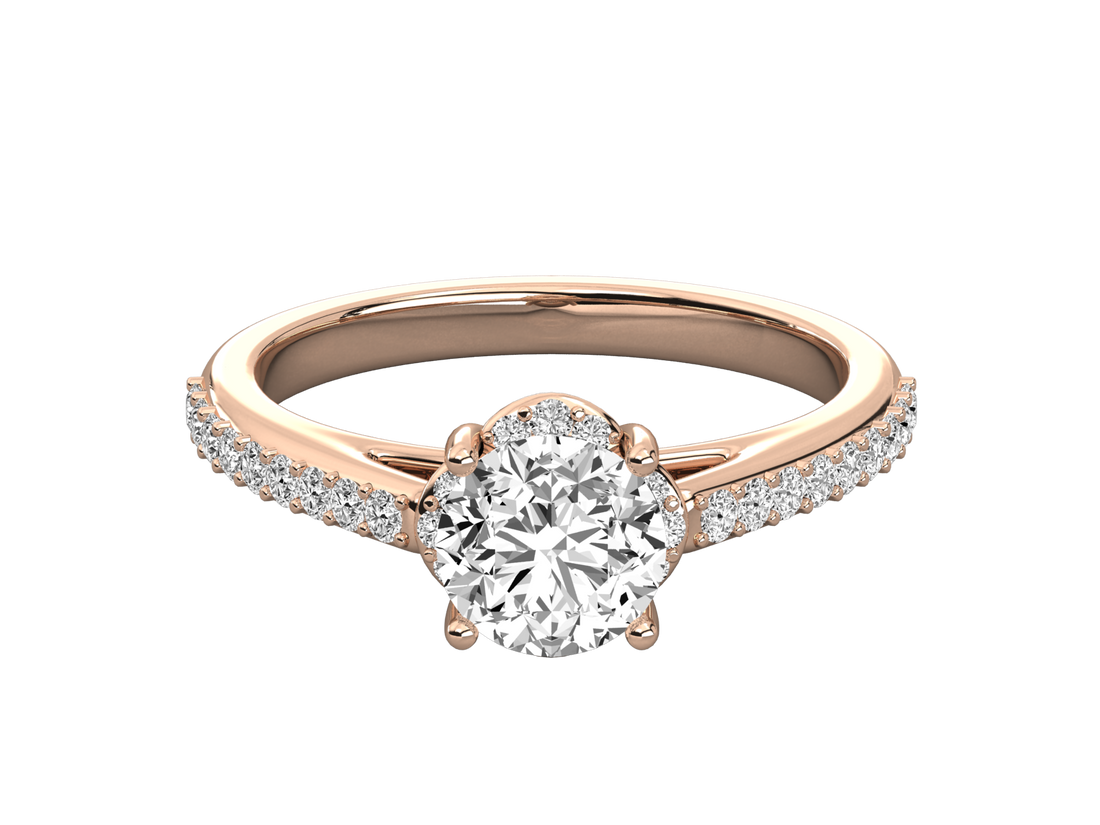 9K GOLD SOLITAIRE ROUND DIAMOND LADIES BRILLIANT RING.