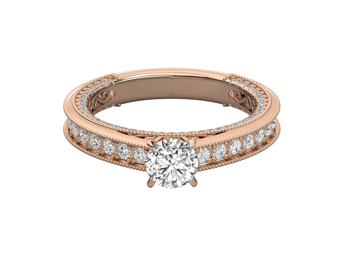 9K GOLD SOLITAIRE ROUND CUT LAB GROWN DIAMOND LADIES BRILLIANT RING.