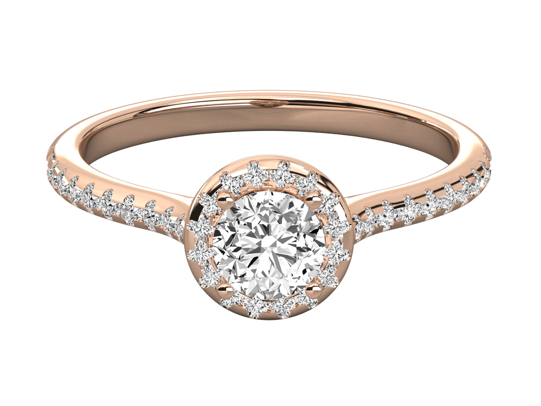 9K GOLD SOLITAIRE ROUND DIAMOND LADIES BRILLIANT RING.