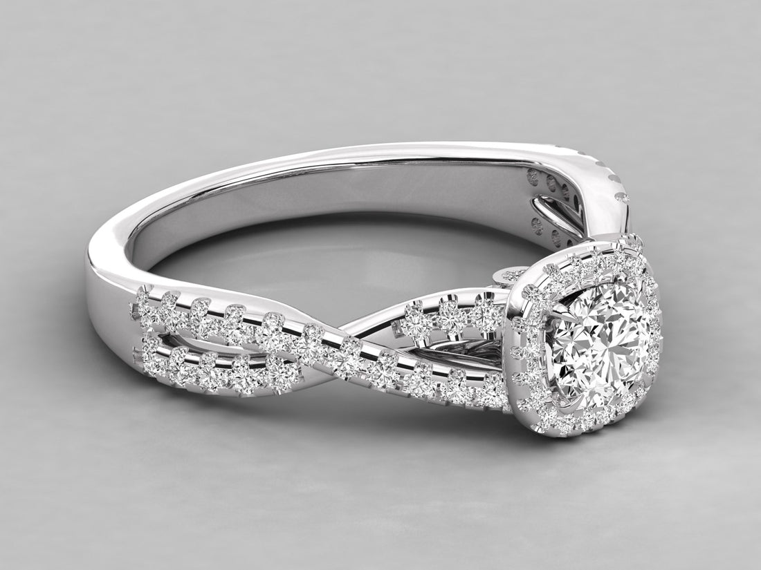 9K GOLD SOLITAIRE ROUND CUT LAB GROWN DIAMOND LADIES BRILLIANT RING.