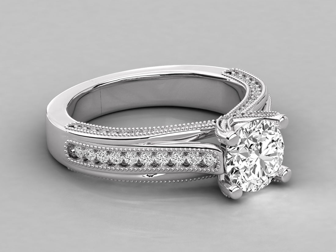 9K GOLD SOLITAIRE ROUND CUT LAB GROWN DIAMOND LADIES BRILLIANT RING.