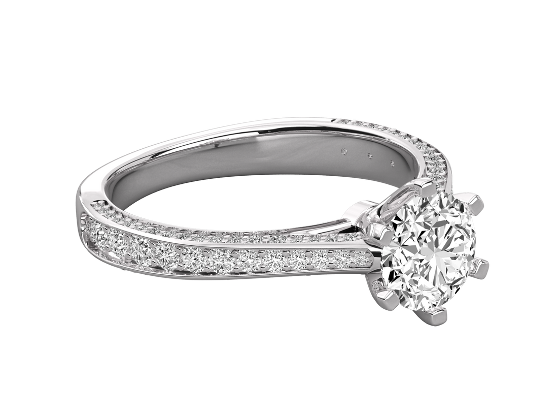 9K GOLD SOLITAIRE ROUND CUT LAB GROWN DIAMOND LADIES BRILLIANT RING.