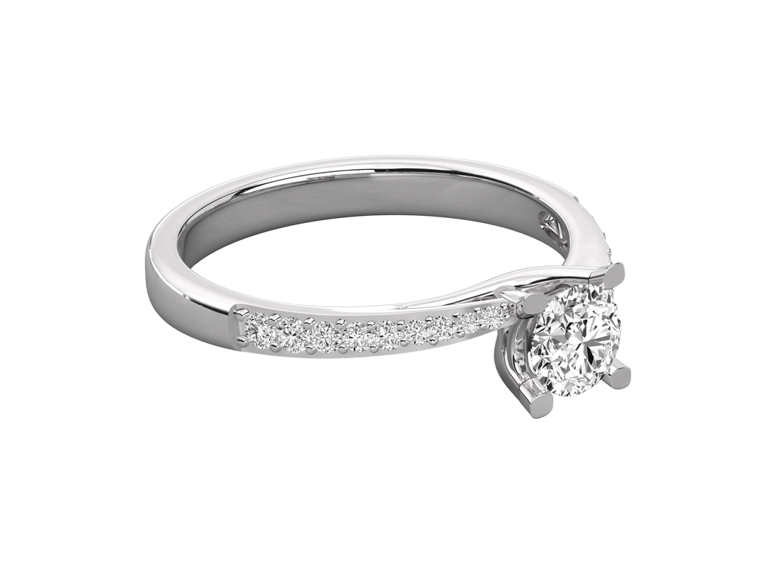 9K GOLD SOLITAIRE ROUND CUT LAB GROWN DIAMOND LADIES BRILLIANT RING.