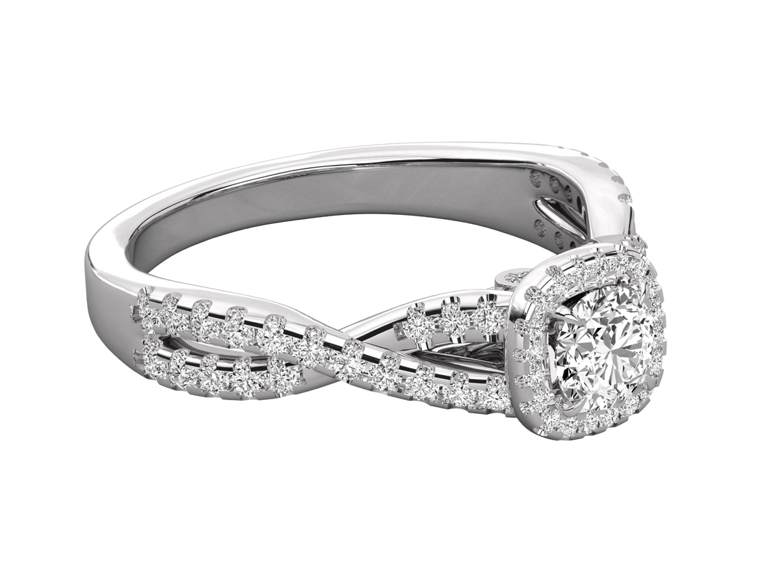 9K GOLD SOLITAIRE ROUND CUT LAB GROWN DIAMOND LADIES BRILLIANT RING.