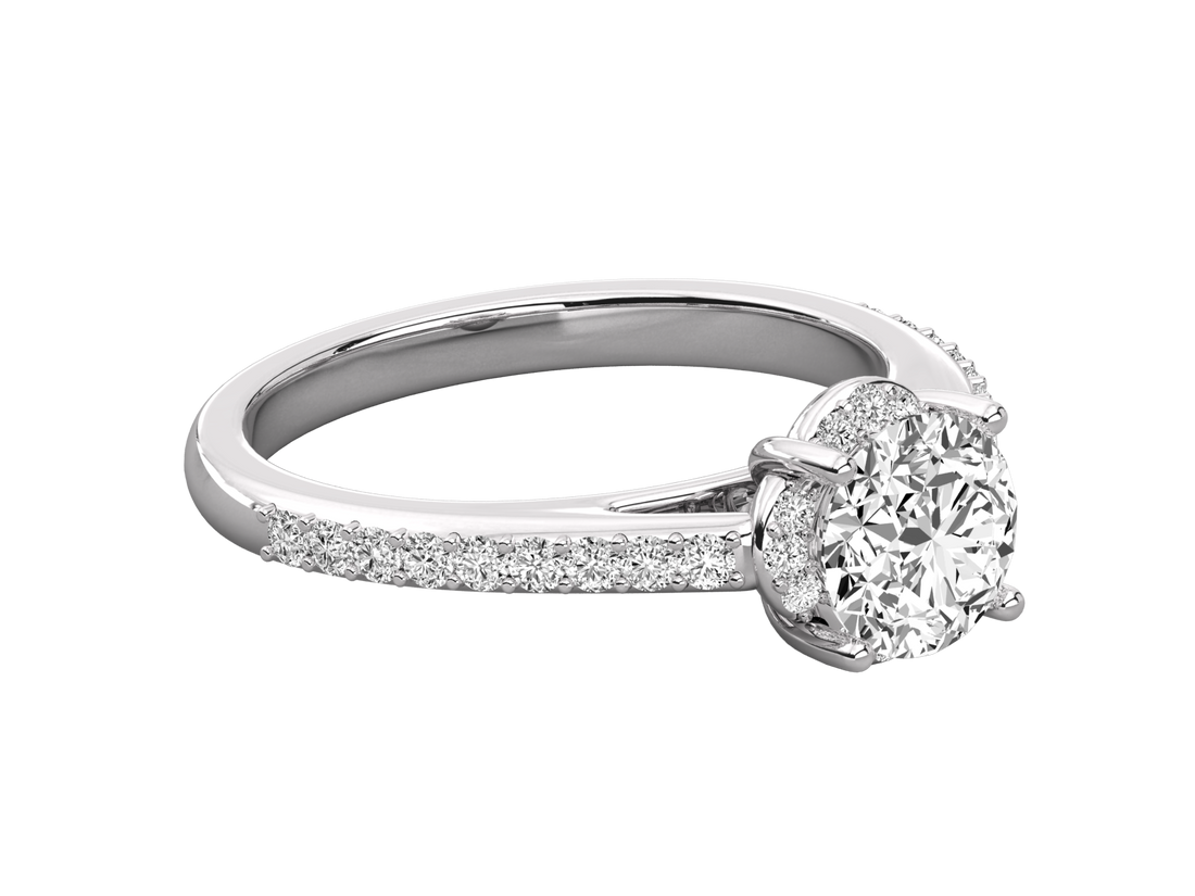 9K GOLD SOLITAIRE ROUND DIAMOND LADIES BRILLIANT RING.