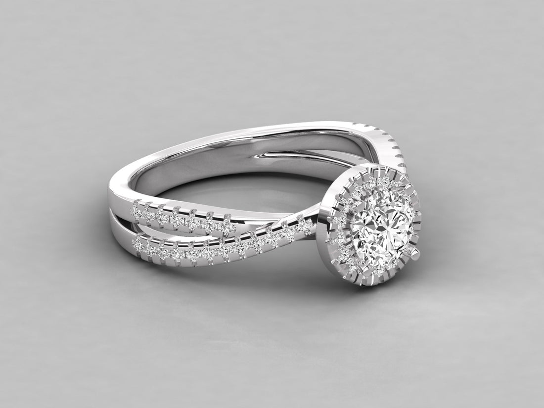 9K GOLD SOLITAIRE ROUND CUT LAB GROWN DIAMOND LADIES BRILLIANT RING.