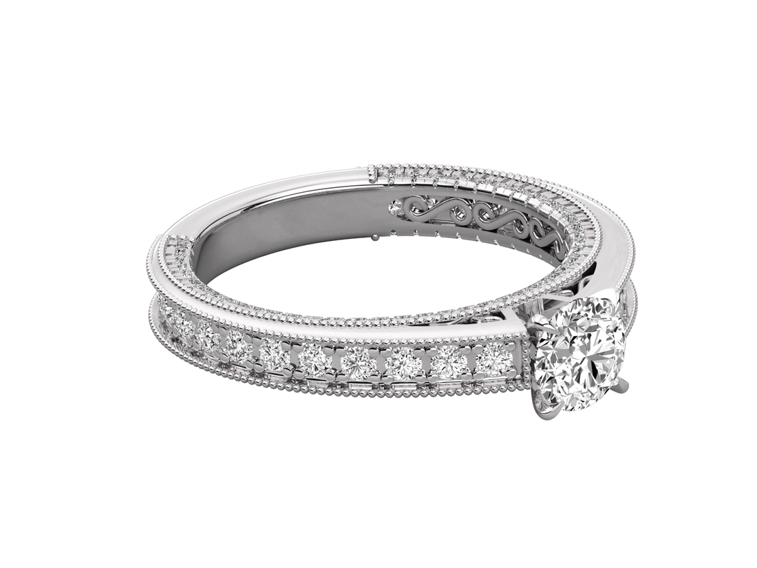 9K GOLD SOLITAIRE ROUND CUT LAB GROWN DIAMOND LADIES BRILLIANT RING.