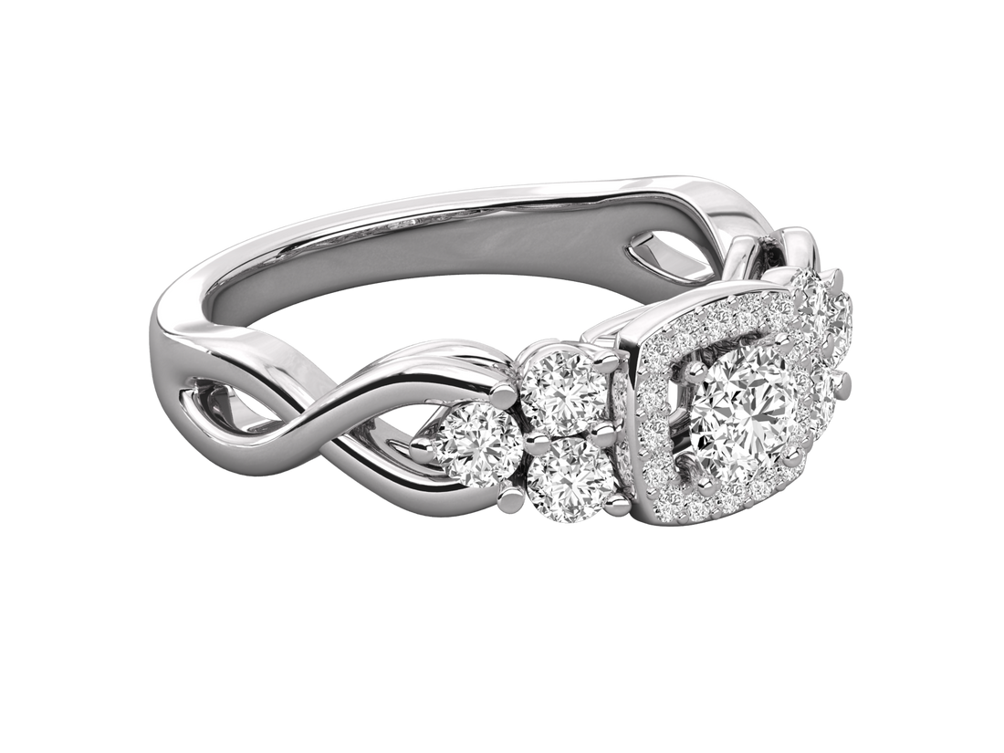 9K GOLD SOLITAIRE ROUND DIAMOND LADIES RING.
