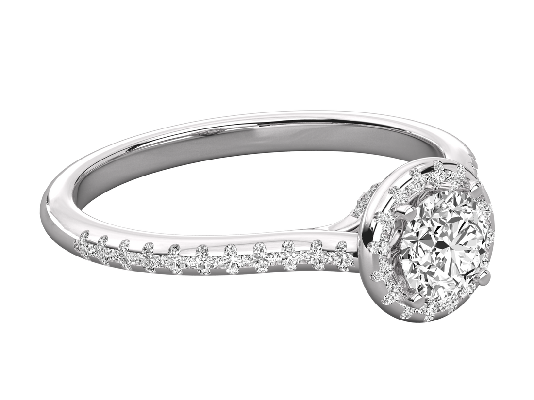 9K GOLD SOLITAIRE ROUND DIAMOND LADIES BRILLIANT RING.