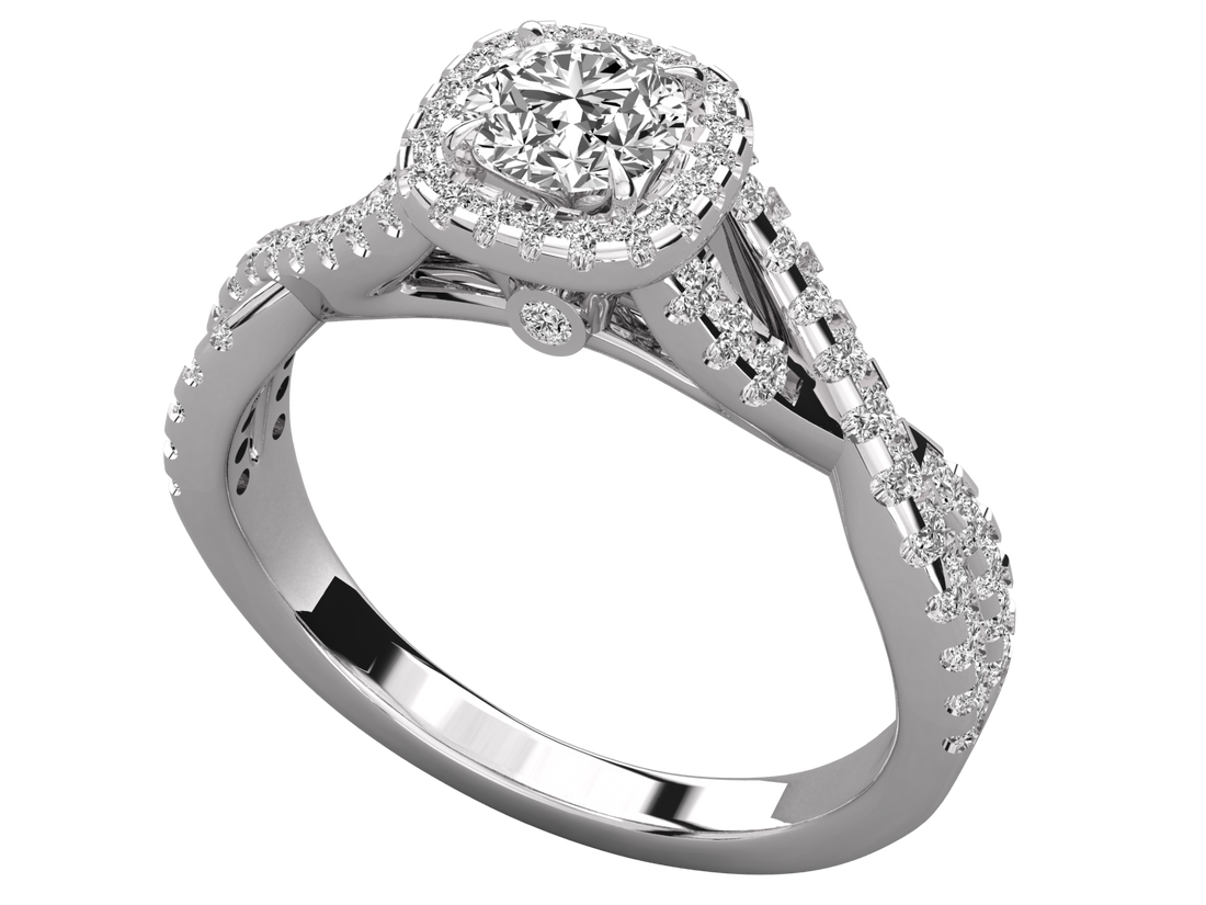 9K GOLD SOLITAIRE ROUND CUT LAB GROWN DIAMOND LADIES BRILLIANT RING.