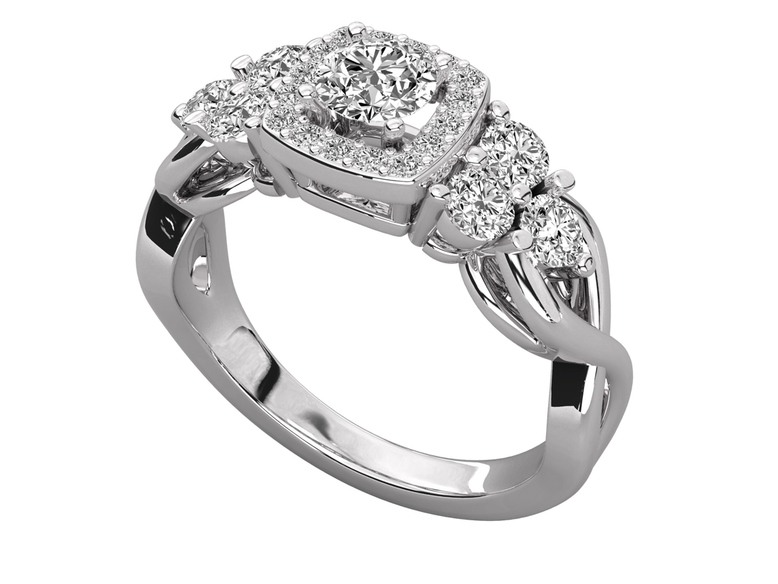 9K GOLD SOLITAIRE ROUND DIAMOND LADIES RING.
