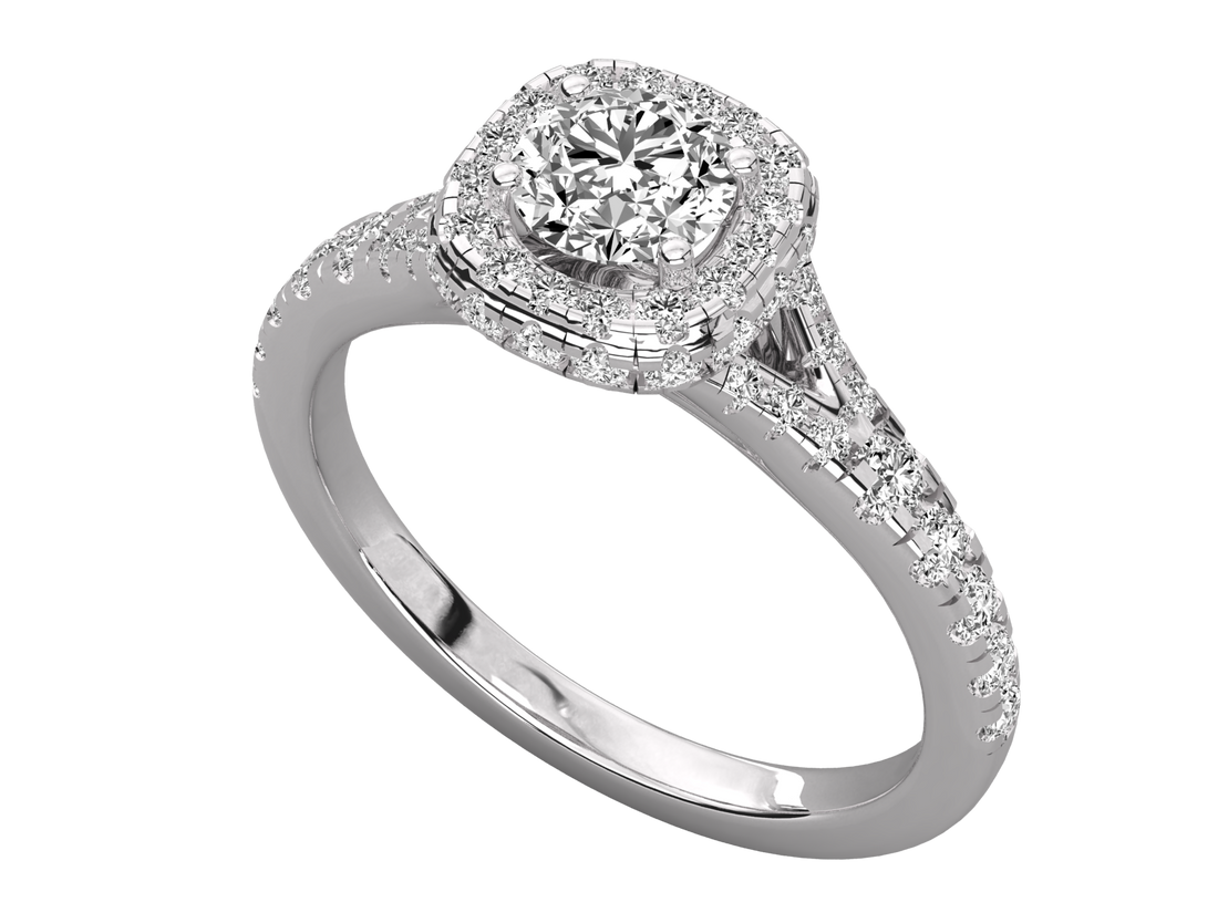 9K GOLD SOLITAIRE ROUND DIAMOND LADIES BRILLIANT RING.