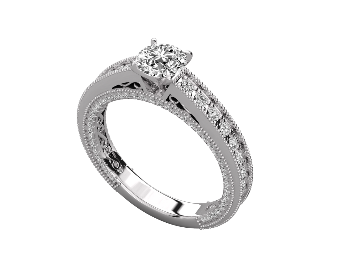 9K GOLD SOLITAIRE ROUND CUT LAB GROWN DIAMOND LADIES BRILLIANT RING.