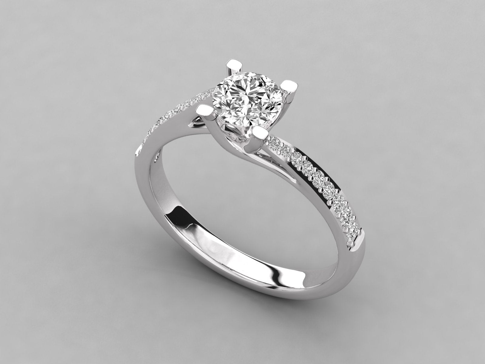 9K GOLD SOLITAIRE ROUND CUT LAB GROWN DIAMOND LADIES BRILLIANT RING.