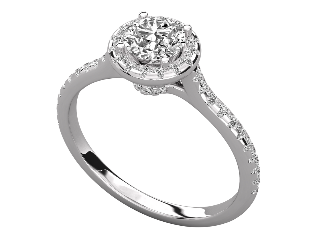 9K GOLD SOLITAIRE ROUND DIAMOND LADIES BRILLIANT RING.